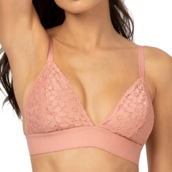 NEW Shell Pink Lace Longline Bralette Soft Cup Stretch Comfort Everyday Bra S - Picture 1 of 5
